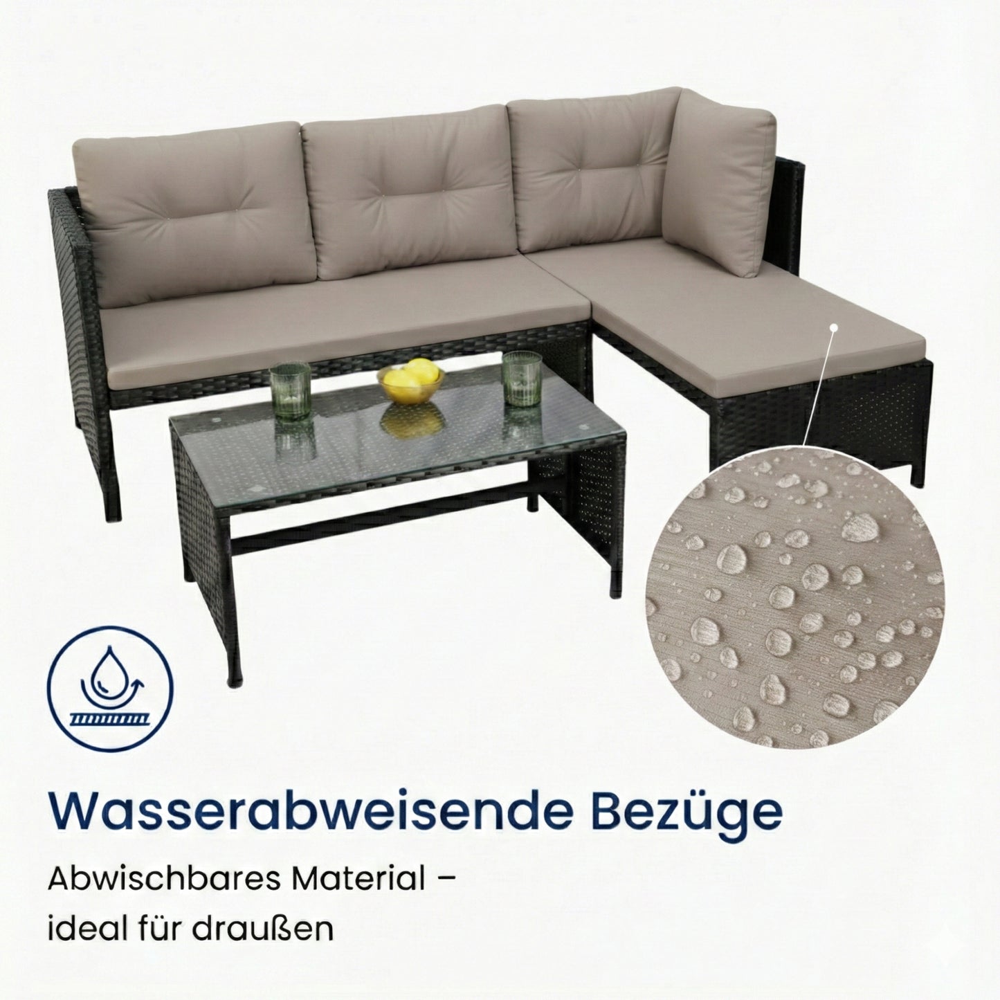 Gartenmöbel Set Lounge Möbel Outdoor Gartenlounge Outdoor-Sofa Polyrattan | Mit Couchtisch & gemütlichen Polstern | Für Terrasse, Balkon oder Garten | 180x120x72 cm (BxTxH)