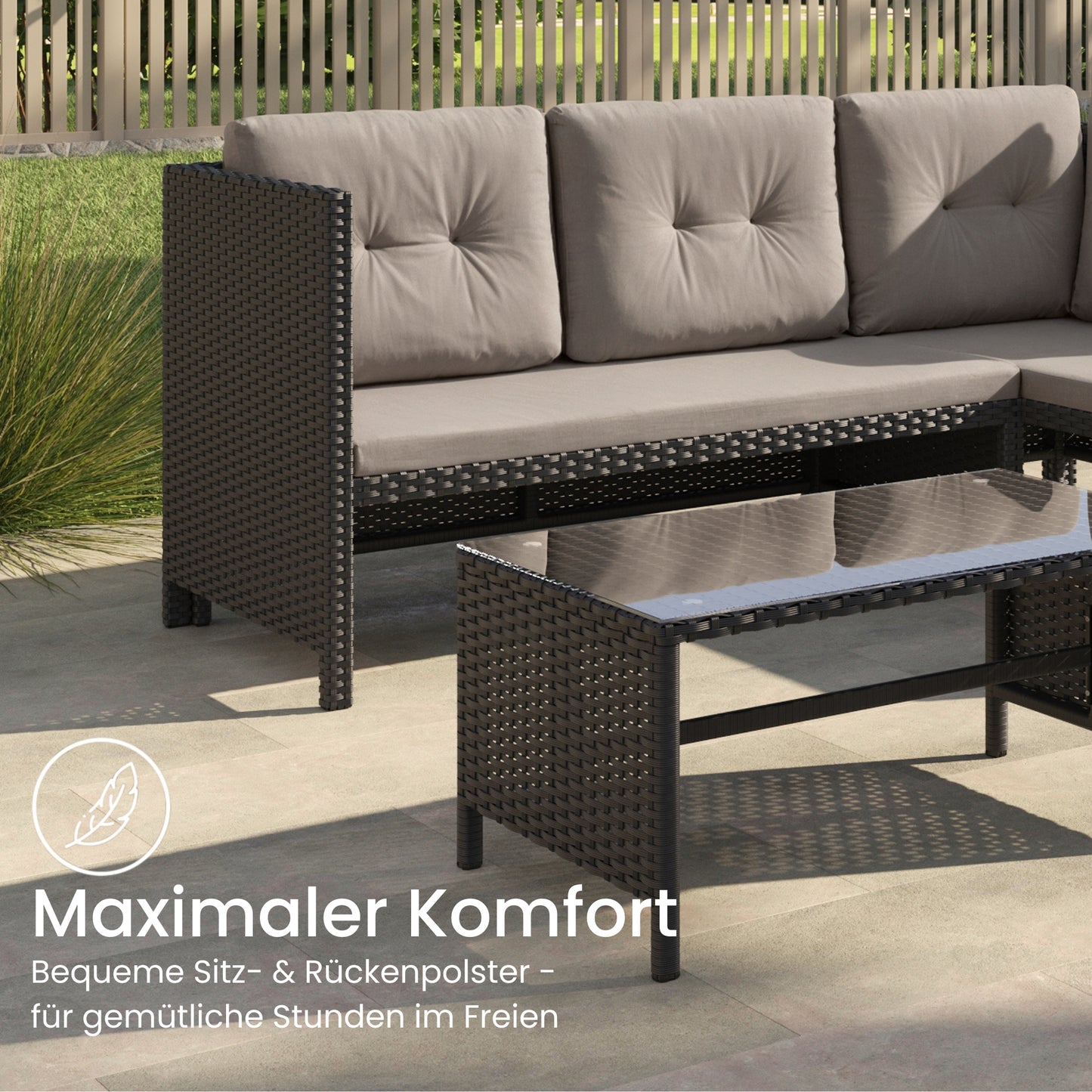 Gartenmöbel Set Lounge Möbel Outdoor Gartenlounge Outdoor-Sofa Polyrattan | Mit Couchtisch & gemütlichen Polstern | Für Terrasse, Balkon oder Garten | 180x120x72 cm (BxTxH)