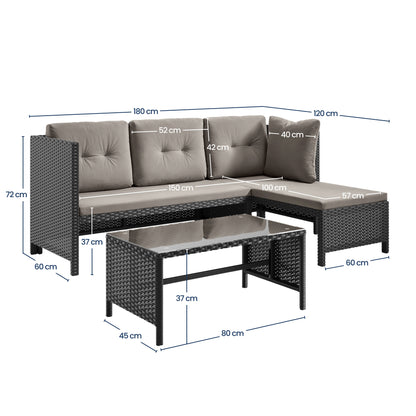 Gartenmöbel Set Lounge Möbel Outdoor Gartenlounge Outdoor-Sofa Polyrattan | Mit Couchtisch & gemütlichen Polstern | Für Terrasse, Balkon oder Garten | 180x120x72 cm (BxTxH)