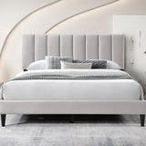 Bett 140x200 und 160x200 cm, Polsterbett mit Lattenrost, Bettgestell 140x200 & 160x200 cm, Doppelbett mit weichem Bezug und gepolstertem Kopfteil mit vertikaler & Kassettensteppung, robustes Gestell, hoher Liegekomfort