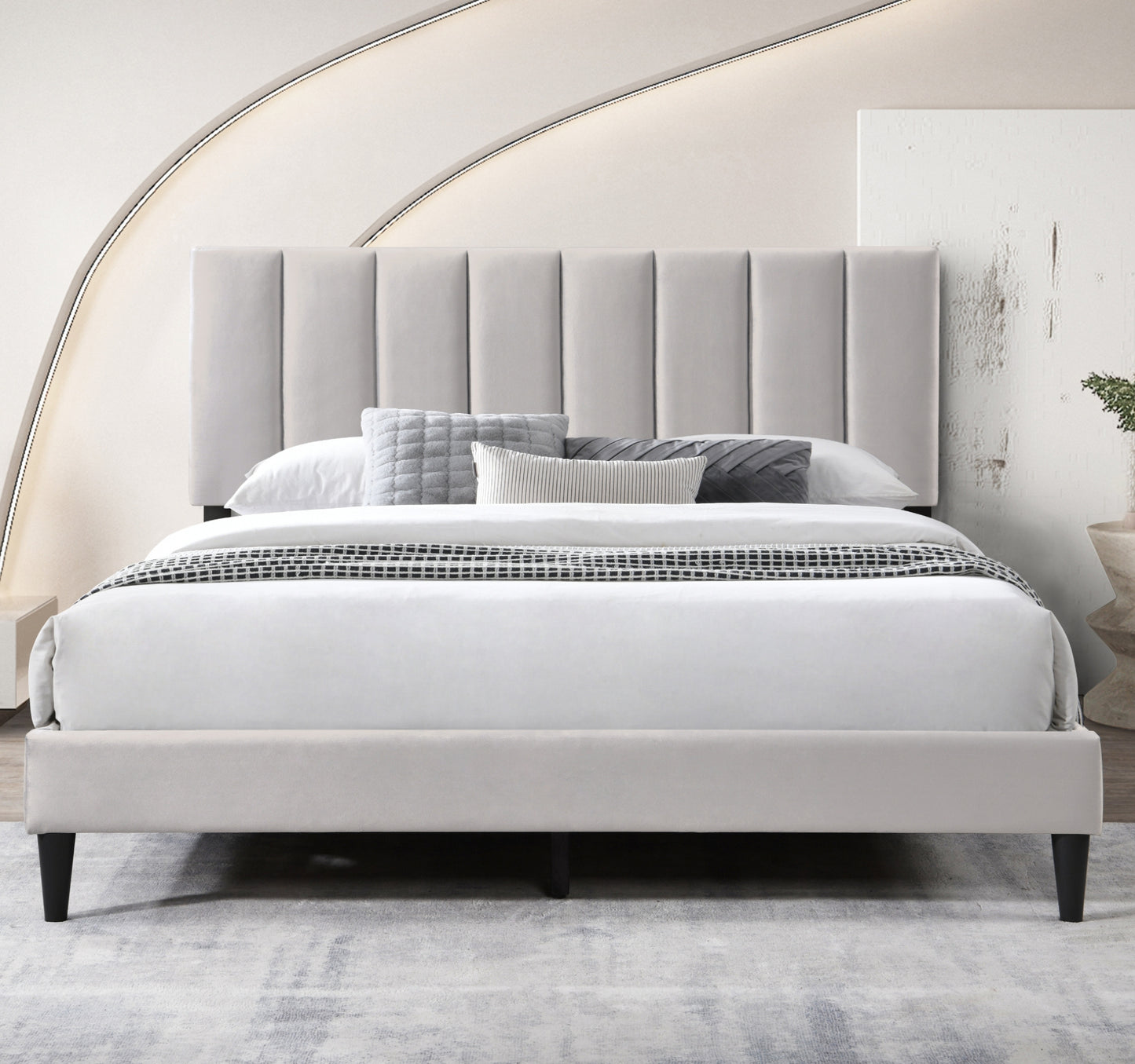 Bett 140x200 und 160x200 cm, Polsterbett mit Lattenrost, Bettgestell 140x200 & 160x200 cm, Doppelbett mit weichem Bezug und gepolstertem Kopfteil mit vertikaler & Kassettensteppung, robustes Gestell, hoher Liegekomfort