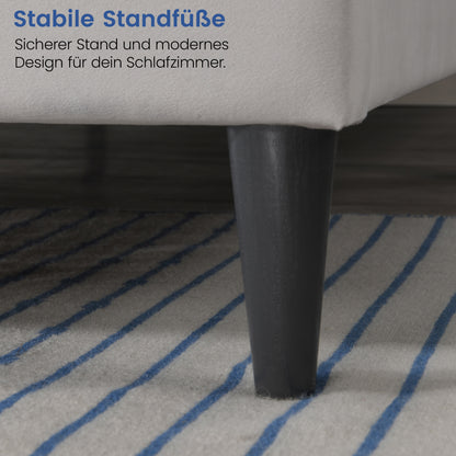 Bett 140x200 und 160x200 cm, Polsterbett mit Lattenrost, Bettgestell 140x200 & 160x200 cm, Doppelbett mit weichem Bezug und gepolstertem Kopfteil mit vertikaler & Kassettensteppung, robustes Gestell, hoher Liegekomfort