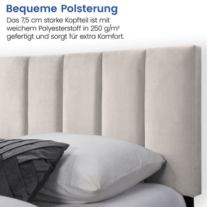 Bett 140x200 und 160x200 cm, Polsterbett mit Lattenrost, Bettgestell 140x200 & 160x200 cm, Doppelbett mit weichem Bezug und gepolstertem Kopfteil mit vertikaler & Kassettensteppung, robustes Gestell, hoher Liegekomfort