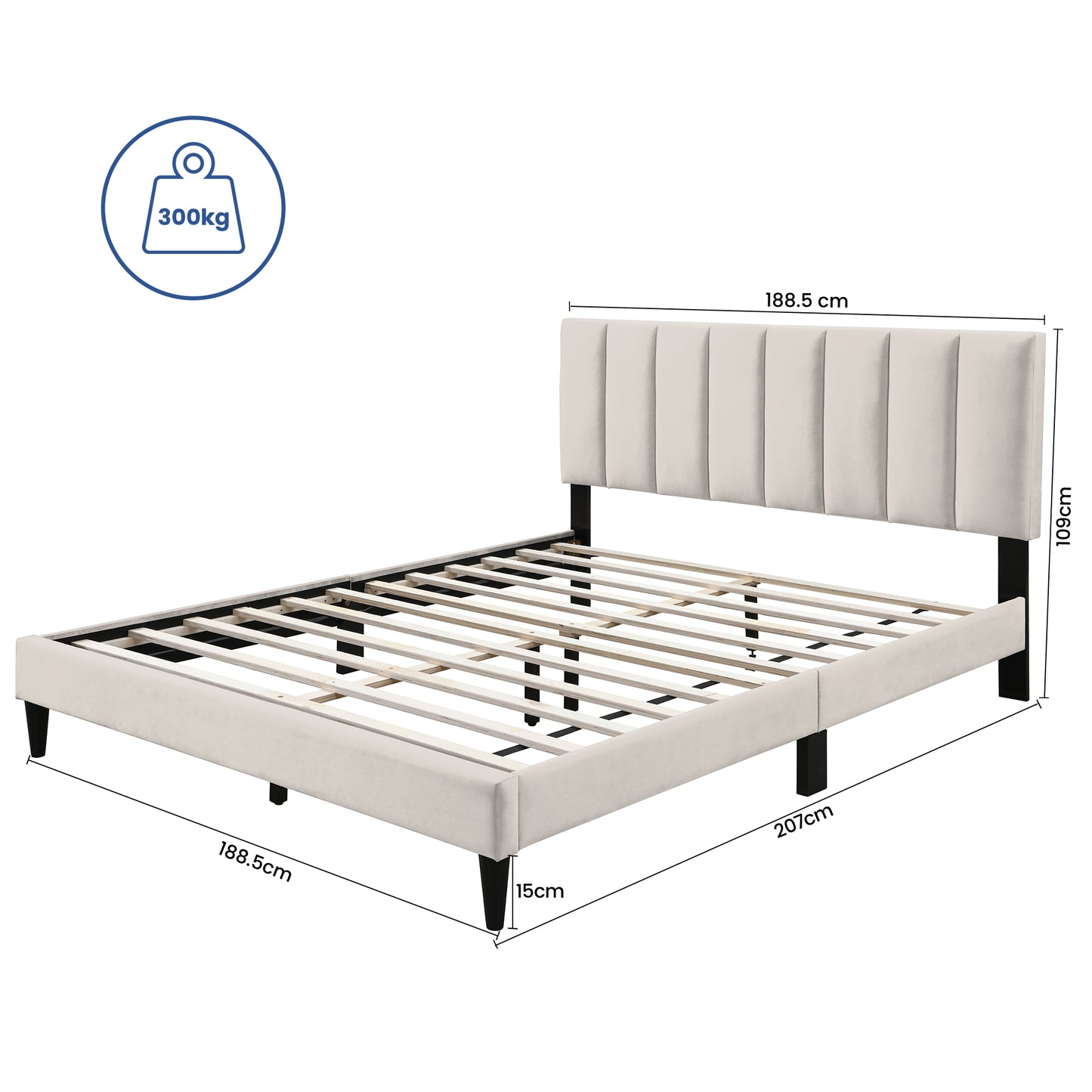 Bett 140x200 und 160x200 cm, Polsterbett mit Lattenrost, Bettgestell 140x200 & 160x200 cm, Doppelbett mit weichem Bezug und gepolstertem Kopfteil mit vertikaler & Kassettensteppung, robustes Gestell, hoher Liegekomfort