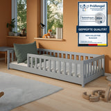 Kinderbett Bodenbett 80x160 | 80x180 | 90x190 | 90x200 | 120x200 | 140x200 cm Bett mit Rausfallschutz & Lattenrost Montessori Bett Gitterbett Kinder Jugendbett Einzelbett optional mit Matratze | Kiefer Holz massiv Junge Mädchen