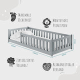 Kinderbett Bodenbett 80x160 | 80x180 | 90x190 | 90x200 | 120x200 | 140x200 cm Bett mit Rausfallschutz & Lattenrost Montessori Bett Gitterbett Kinder Jugendbett Einzelbett optional mit Matratze | Kiefer Holz massiv Junge Mädchen