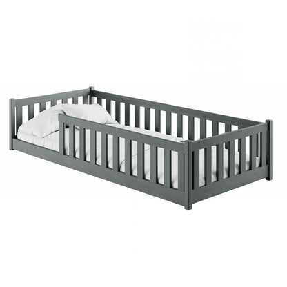 Kinderbett Bodenbett 80x160 | 80x180 | 90x190 | 90x200 | 120x200 | 140x200 cm Bett mit Rausfallschutz & Lattenrost Montessori Bett Gitterbett Kinder Jugendbett Einzelbett optional mit Matratze | Kiefer Holz massiv Junge Mädchen