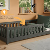 Kinderbett Bodenbett 80x160 | 80x180 | 90x190 | 90x200 | 120x200 | 140x200 cm Bett mit Rausfallschutz & Lattenrost Montessori Bett Gitterbett Kinder Jugendbett Einzelbett optional mit Matratze | Kiefer Holz massiv Junge Mädchen