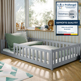 Kinderbett Bodenbett 80x160 | 80x180 | 90x190 | 90x200 | 120x200 | 140x200 cm Bett mit Rausfallschutz & Lattenrost Montessori Bett Gitterbett Kinder Jugendbett Einzelbett optional mit Matratze | Kiefer Holz massiv Junge Mädchen