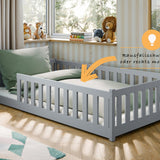 Kinderbett Bodenbett 80x160 | 80x180 | 90x190 | 90x200 | 120x200 | 140x200 cm Bett mit Rausfallschutz & Lattenrost Montessori Bett Gitterbett Kinder Jugendbett Einzelbett optional mit Matratze | Kiefer Holz massiv Junge Mädchen