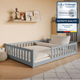 Kinderbett Bodenbett 80x160 | 80x180 | 90x190 | 90x200 | 120x200 | 140x200 cm Bett mit Rausfallschutz & Lattenrost Montessori Bett Gitterbett Kinder Jugendbett Einzelbett optional mit Matratze | Kiefer Holz massiv Junge Mädchen