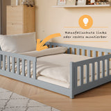 Kinderbett Bodenbett 80x160 | 80x180 | 90x190 | 90x200 | 120x200 | 140x200 cm Bett mit Rausfallschutz & Lattenrost Montessori Bett Gitterbett Kinder Jugendbett Einzelbett optional mit Matratze | Kiefer Holz massiv Junge Mädchen