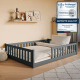 Kinderbett Bodenbett 80x160 | 80x180 | 90x190 | 90x200 | 120x200 | 140x200 cm Bett mit Rausfallschutz & Lattenrost Montessori Bett Gitterbett Kinder Jugendbett Einzelbett optional mit Matratze | Kiefer Holz massiv Junge Mädchen