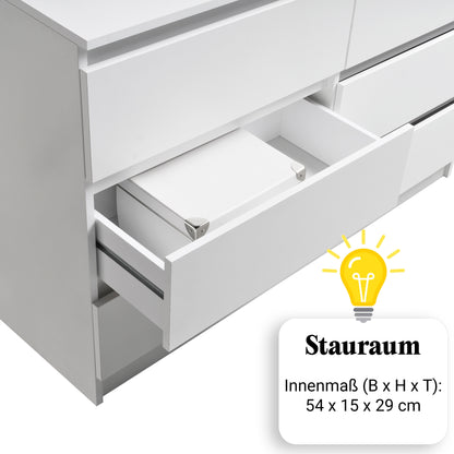 Kommode mit 6 Schubladen 95 | 120 | 140 cm breit Kommode Holz Schrank Kommode mit Schubladen Sideboard Highboard Anrichte Schlafzimmer Wohnzimmer Flur Büro Organizer
