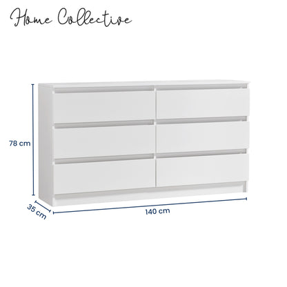 Kommode mit 6 Schubladen 95 | 120 | 140 cm breit Kommode Holz Schrank Kommode mit Schubladen Sideboard Highboard Anrichte Schlafzimmer Wohnzimmer Flur Büro Organizer