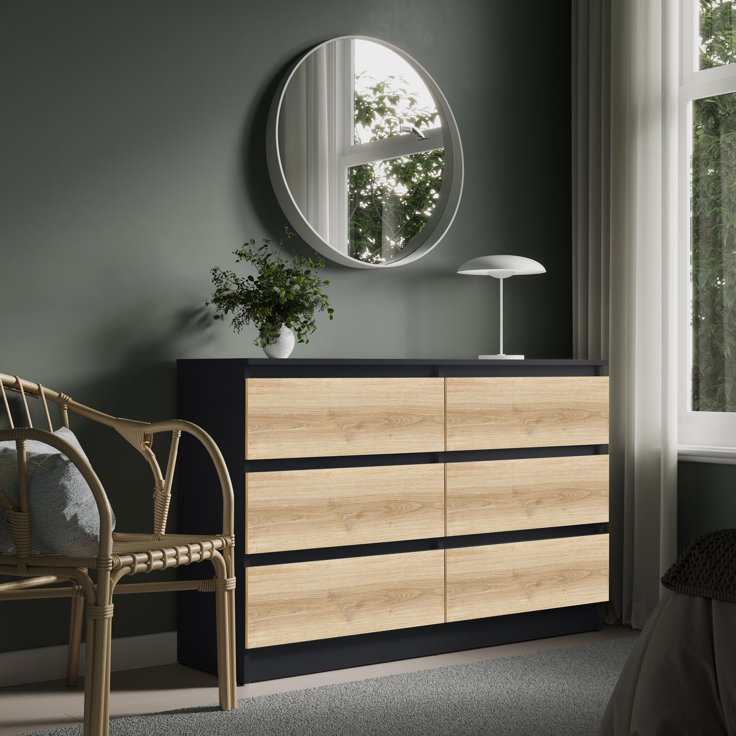 Kommode mit 6 Schubladen 95 | 120 | 140 cm breit Kommode Holz Schrank Kommode mit Schubladen Sideboard Highboard Anrichte Schlafzimmer Wohnzimmer Flur Büro Organizer