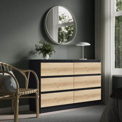 Kommode mit 6 Schubladen 95 | 120 | 140 cm breit Kommode Holz Schrank Kommode mit Schubladen Sideboard Highboard Anrichte Schlafzimmer Wohnzimmer Flur Büro Organizer
