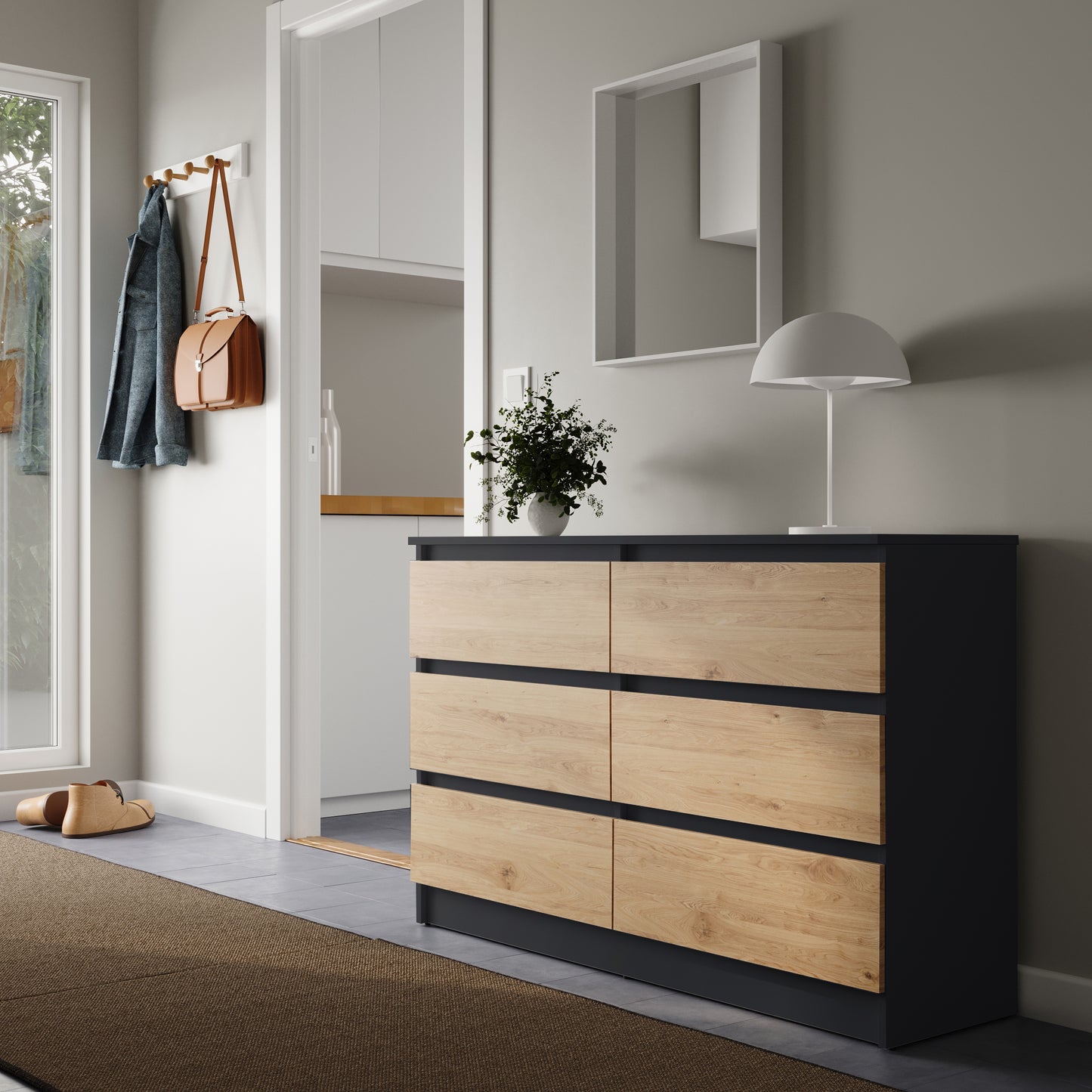 Kommode mit 6 Schubladen 95 | 120 | 140 cm breit Kommode Holz Schrank Kommode mit Schubladen Sideboard Highboard Anrichte Schlafzimmer Wohnzimmer Flur Büro Organizer