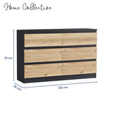 Kommode mit 6 Schubladen 95 | 120 | 140 | 160 cm breit Kommode Holz Schrank Kommode mit Schubladen Sideboard Highboard Anrichte Schlafzimmer Wohnzimmer Flur Büro Organizer