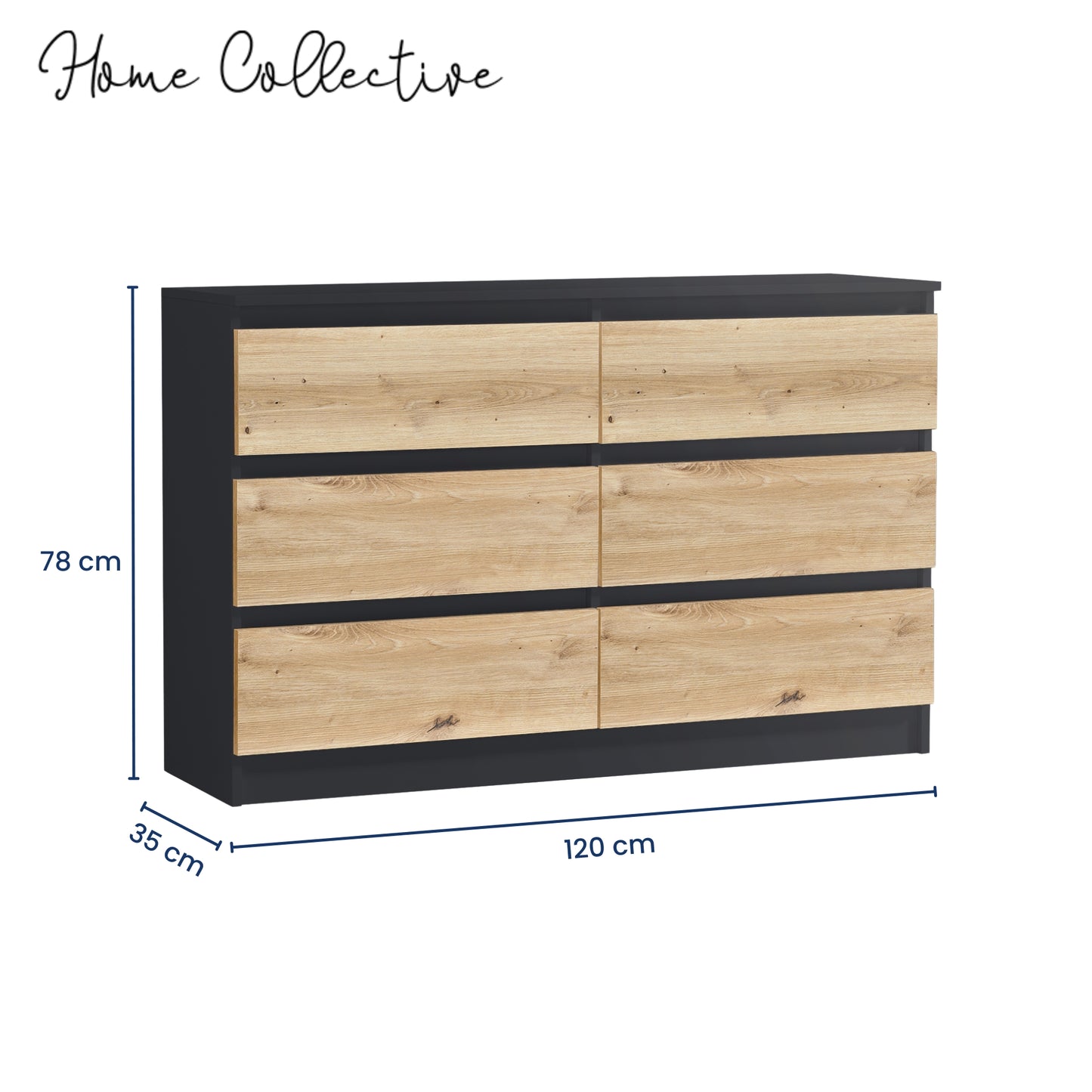 Kommode mit 6 Schubladen 95 | 120 | 140 cm breit Kommode Holz Schrank Kommode mit Schubladen Sideboard Highboard Anrichte Schlafzimmer Wohnzimmer Flur Büro Organizer
