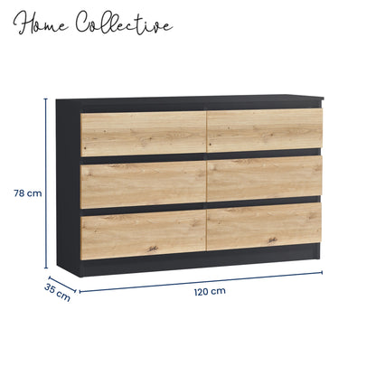 Kommode mit 6 Schubladen 95 | 120 | 140 cm breit Kommode Holz Schrank Kommode mit Schubladen Sideboard Highboard Anrichte Schlafzimmer Wohnzimmer Flur Büro Organizer