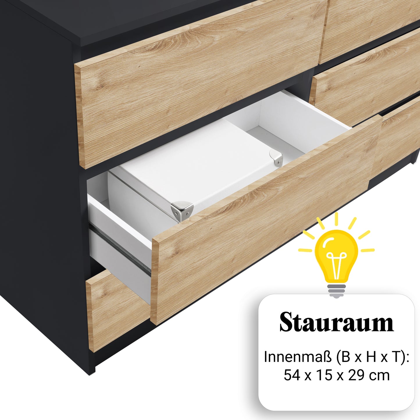 Kommode mit 6 Schubladen 95 | 120 | 140 cm breit Kommode Holz Schrank Kommode mit Schubladen Sideboard Highboard Anrichte Schlafzimmer Wohnzimmer Flur Büro Organizer