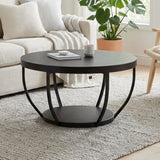 Home Collective Couchtisch Ø 80 cm rund, moderner Beistelltisch mit 2 Ablagen, Wohnzimmertisch mit Metallgestell 46 mm Tischplatte, Sofa-Tisch, idealer Ablagetisch für Wohnzimmer Deko