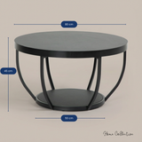 Home Collective Couchtisch Ø 80 cm rund, moderner Beistelltisch mit 2 Ablagen, Wohnzimmertisch mit Metallgestell 46 mm Tischplatte, Sofa-Tisch, idealer Ablagetisch für Wohnzimmer Deko