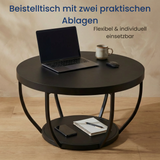 Home Collective Couchtisch Ø 80 cm rund, moderner Beistelltisch mit 2 Ablagen, Wohnzimmertisch mit Metallgestell 46 mm Tischplatte, Sofa-Tisch, idealer Ablagetisch für Wohnzimmer Deko