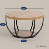 Home Collective Couchtisch Ø 80 cm rund, moderner Beistelltisch mit 2 Ablagen, Wohnzimmertisch mit Metallgestell 46 mm Tischplatte, Sofa-Tisch, idealer Ablagetisch für Wohnzimmer Deko