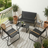 Home Collective Gartenlounge-Set Lounge Möbel Outdoor Gartenlounge Gartenmöbel Set 4-teilig | mit Couchtisch | robust & pflegeleicht aus Stahl und Textilene | für Terrasse Balkon und Garten | schwarz
