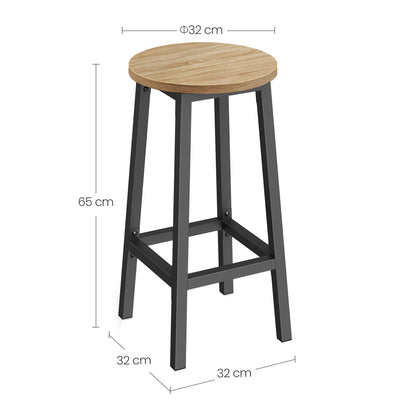 Barhocker Küchenhocker Küchenstuhl Thekenstuhl Tresenhocker Barstuhl | Stabil + platzsparend mit Fußstütze | Spanplatte & Stahl bis 100 kg Belastbarkeit | Ø 32×H 65 cm