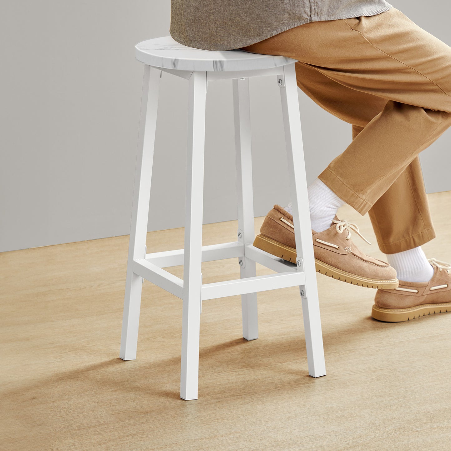 Barhocker Küchenhocker Küchenstuhl Thekenstuhl Tresenhocker Barstuhl | Stabil + platzsparend mit Fußstütze | Spanplatte & Stahl bis 100 kg Belastbarkeit | Ø 32×H 65 cm