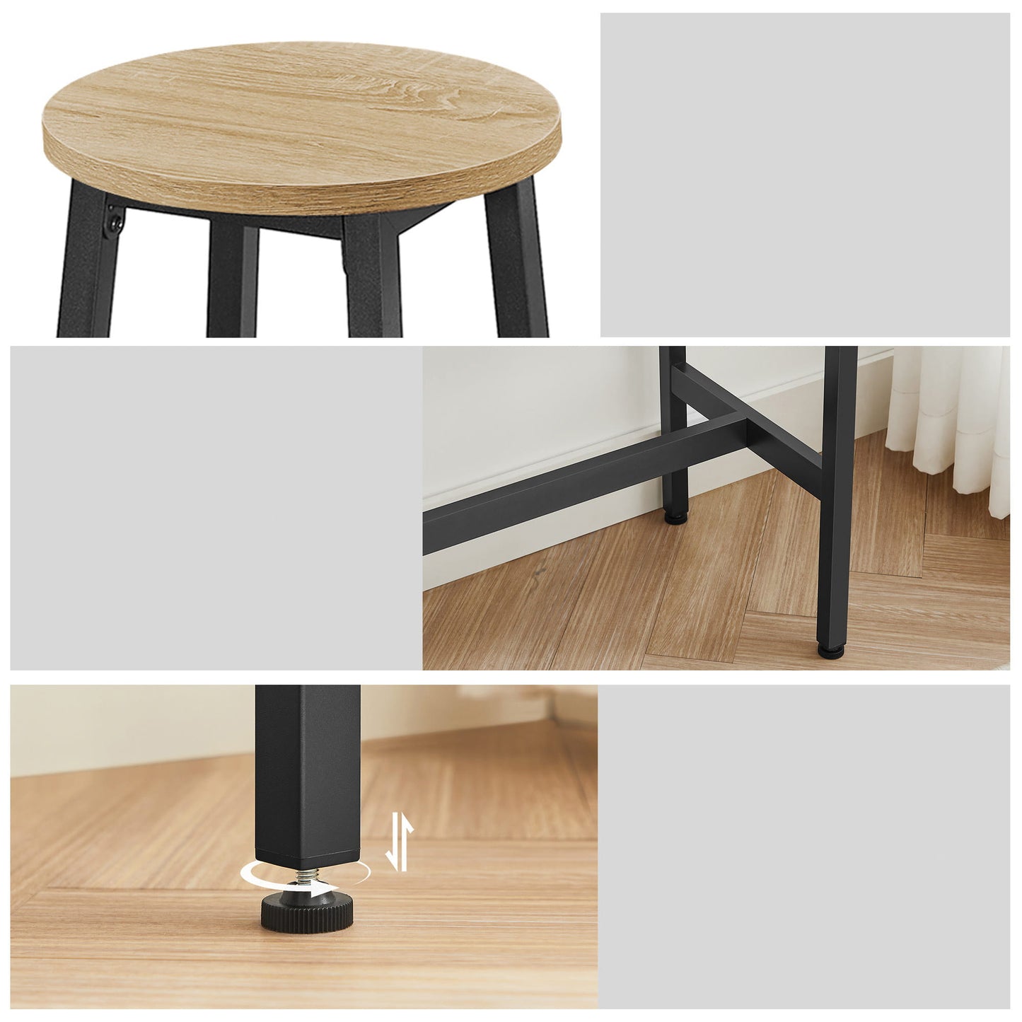 Bartisch-Set, Bartisch mit 2 Hockern, Stehtisch mit Barhockern | Modernes 3-teiliges Set, platzsparend, bis 100 kg belastbar mit Fußstützen | 100×40×90 / Ø 32×H 65 cm