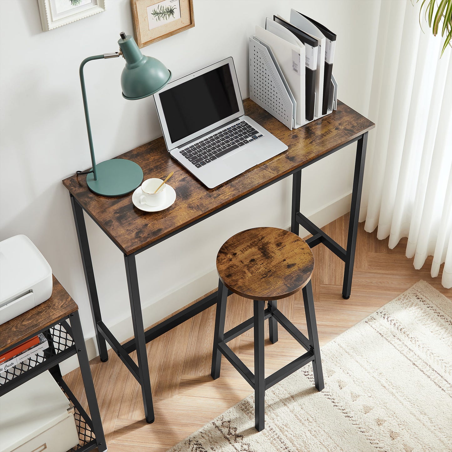 Bartisch-Set, Bartisch mit 2 Hockern, Stehtisch mit Barhockern | Modernes 3-teiliges Set, platzsparend, bis 100 kg belastbar mit Fußstützen | 100×40×90 / Ø 32×H 65 cm