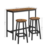 Bartisch-Set, Bartisch mit 2 Hockern, Stehtisch mit Barhockern | Modernes 3-teiliges Set, platzsparend, bis 100 kg belastbar mit Fußstützen | 100×40×90 / Ø 32×H 65 cm