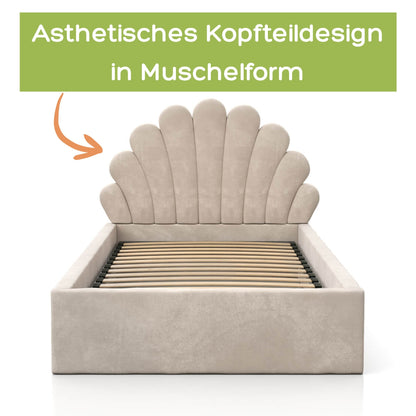 Kids Collective Kinderbett Polsterbett 90x200 cm Kinder Bett Jugendbett mit Lattenrost und Metallrahmen | Kopfteil in Muschelform | Für Mädchenzimmer & Kinderzimmer | von 4 bis 18 Jahren