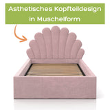 Kids Collective Kinderbett Polsterbett 90x200 cm Kinder Bett Jugendbett mit Lattenrost und Metallrahmen | Kopfteil in Muschelform | Für Mädchenzimmer & Kinderzimmer | von 4 bis 18 Jahren
