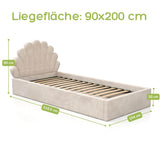 Kids Collective Kinderbett Polsterbett 90x200 cm Stauraumbett Kinder Bett Jugendbett mit Lattenrost & Metallrahmen | Bettkasten mit Gasdruckfedern, Kopfteil in Muschelform | von 4 bis 18 J