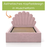 Kids Collective Kinderbett Polsterbett 90x200 cm Stauraumbett Kinder Bett Jugendbett mit Lattenrost & Metallrahmen | Bettkasten mit Gasdruckfedern, Kopfteil in Muschelform | von 4 bis 18 J