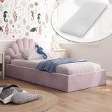Kids Collective Kinderbett Polsterbett 90x200 cm Stauraumbett Kinder Bett Jugendbett mit Lattenrost & Metallrahmen | Bettkasten mit Gasdruckfedern, Kopfteil in Muschelform | von 4 bis 18 J