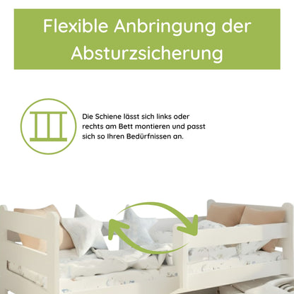 Kids Collective Kinderbett 80x160 und 90x200 cm Kinder Bett Jugendbett Juniorbett | Mit Rausfallschutz & Schublade | Stabiles Kiefernholz | Weiß