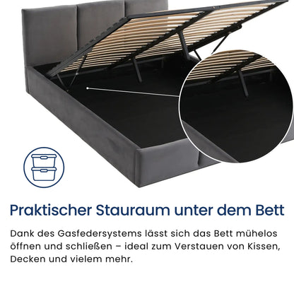 Home Collective Polsterbett, Bett mit Stauraum, Stauraumbett mit Lattenrost gepolstert Bett mit Kopfteil Boxspringbett | Bettkasten mit Gasdruckfedern, Metallrahmen, Samtpolsterung | 120×200 | 140x200 | 160x200 | 180x200 cm