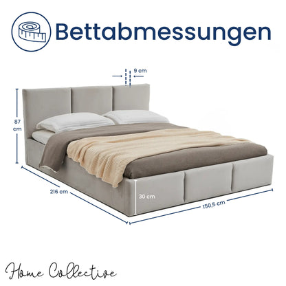 Home Collective Polsterbett, Bett mit Stauraum, Stauraumbett mit Lattenrost gepolstert Bett mit Kopfteil Boxspringbett | Bettkasten mit Gasdruckfedern, Metallrahmen, Samtpolsterung | 120×200 | 140x200 | 160x200 | 180x200 cm