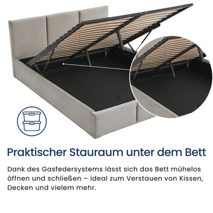 Home Collective Polsterbett, Bett mit Stauraum, Stauraumbett mit Lattenrost gepolstert Bett mit Kopfteil Boxspringbett | Bettkasten mit Gasdruckfedern, Metallrahmen, Samtpolsterung | 120×200 | 140x200 | 160x200 | 180x200 cm