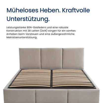 Home Collective Polsterbett, Bett mit Stauraum, Stauraumbett mit Lattenrost gepolstert Bett mit Kopfteil Boxspringbett | Bettkasten mit Gasdruckfedern, Metallrahmen, Samtpolsterung | 120×200 | 140x200 | 160x200 | 180x200 cm