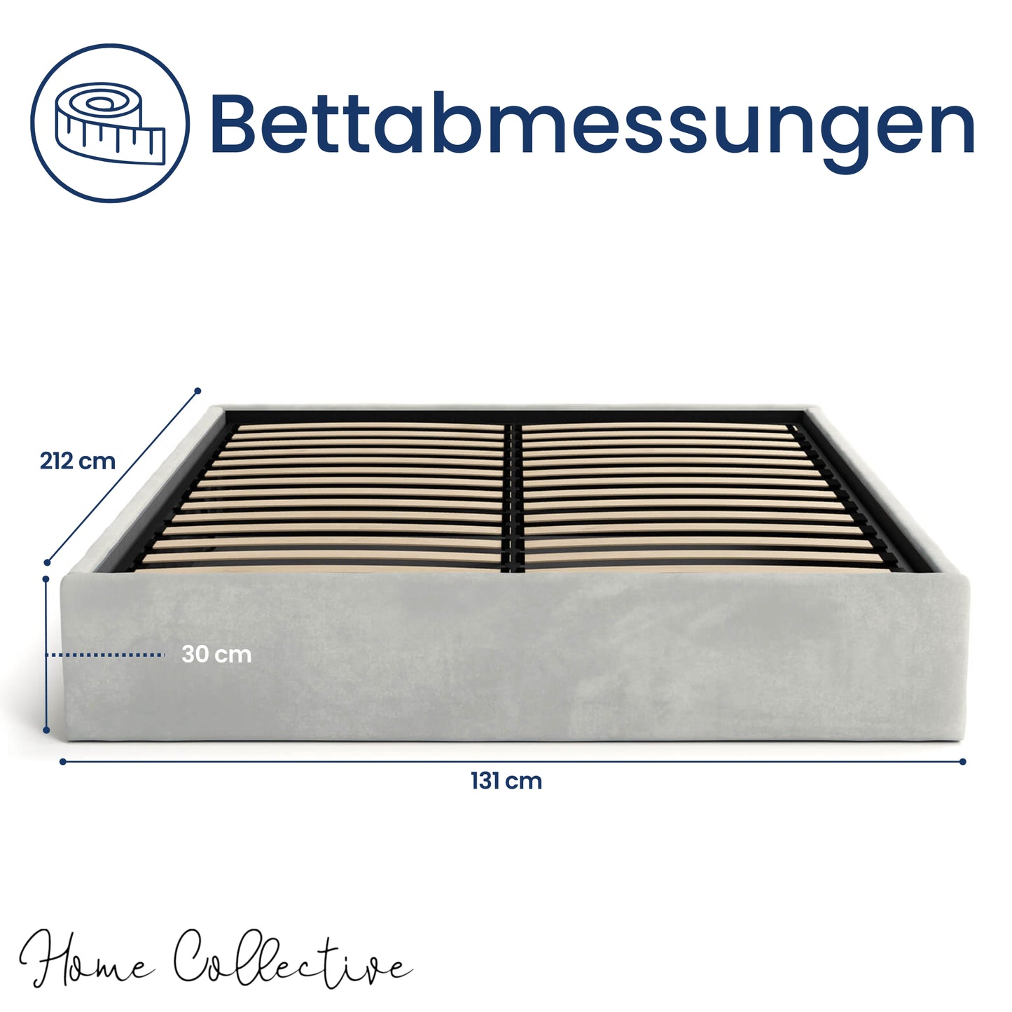 Home Collective Polsterbett, Stauraumbett, Schlafzimmerbett, Bett mit Stauraum Lattenrost Metallrahmen und Samtpolsterung platzsparend ohne Kopfteil | 120x200 | 140x200 | 160x200 cm
