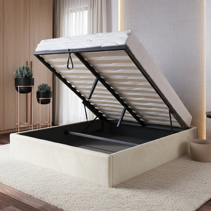 Home Collective Polsterbett, Stauraumbett, Schlafzimmerbett, Bett mit Stauraum Lattenrost Metallrahmen und Samtpolsterung platzsparend ohne Kopfteil | 120x200 | 140x200 | 160x200 cm