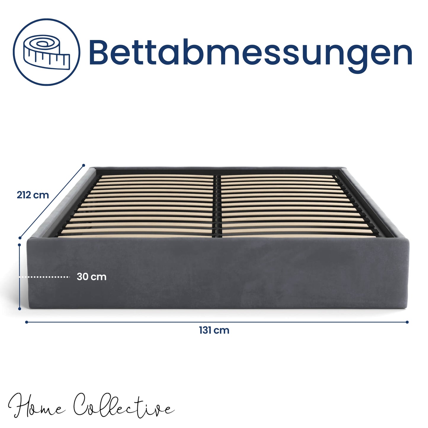 Home Collective Polsterbett, Stauraumbett, Schlafzimmerbett, Bett mit Stauraum Lattenrost Metallrahmen und Samtpolsterung platzsparend ohne Kopfteil | 120x200 | 140x200 | 160x200 cm