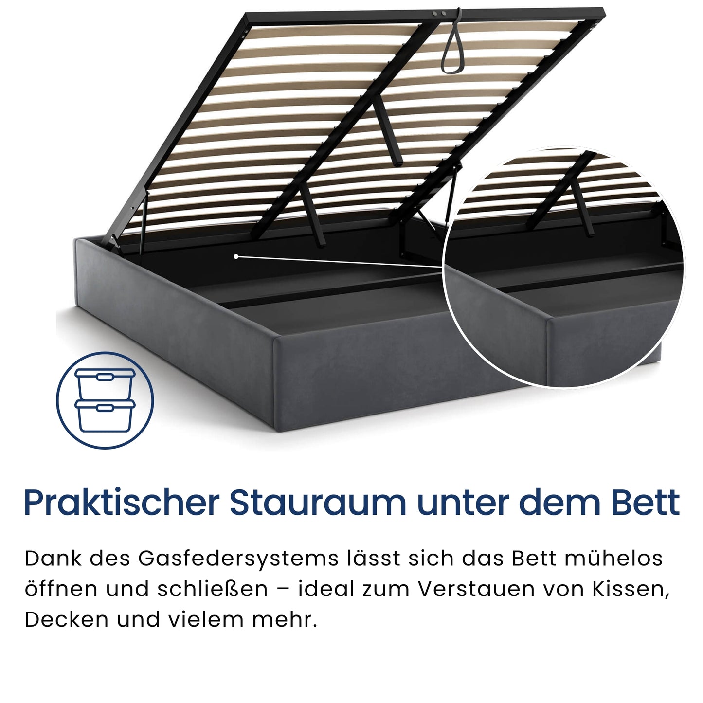 Home Collective Polsterbett, Stauraumbett, Schlafzimmerbett, Bett mit Stauraum Lattenrost Metallrahmen und Samtpolsterung platzsparend ohne Kopfteil | 120x200 | 140x200 | 160x200 cm
